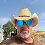 Wide / Polarized Blue | orange_you_glad_you_dont_have_to_name_420_image_files.JPG | Man wearing a cowboy hat and The Peacekeeper Original from Pit Viper Sunglasses