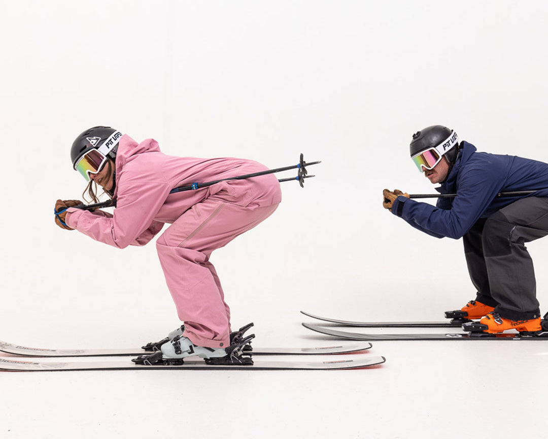 Small / Pink | Two people skiing wearing the French Fry Goggles from Pit Viper Sunglasses