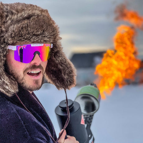 Wide / Polarized Pink | organize_image_files.JPG | Man using a flame thrower wearing The LA Brights Original from Pit Viper Sunglasses