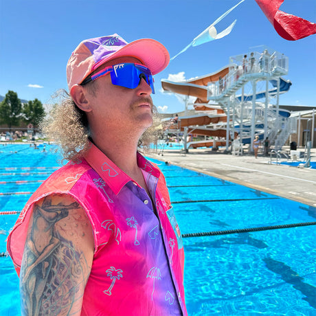 Wide / Polarized Blue | tired.JPG | Man at a pool wearing The Leisurecraft Original from Pit Viper Sunglasses