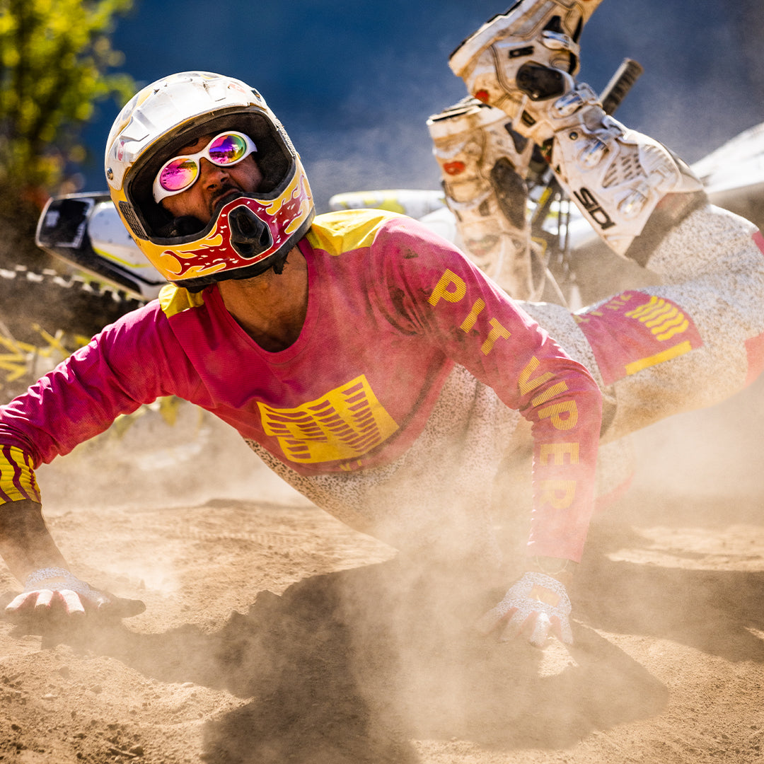 / Pink | and.JPG | Man falling off of a dirt bike wearing Pit Viper Sunglasses