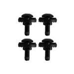 Four black binding bolts with ridged washers are arranged in two rows on a white background.