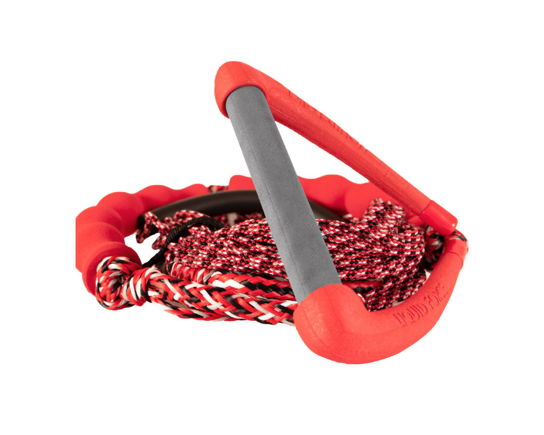 Foil Surf 9in. Combo with red and black rope and grey handle coiled together.