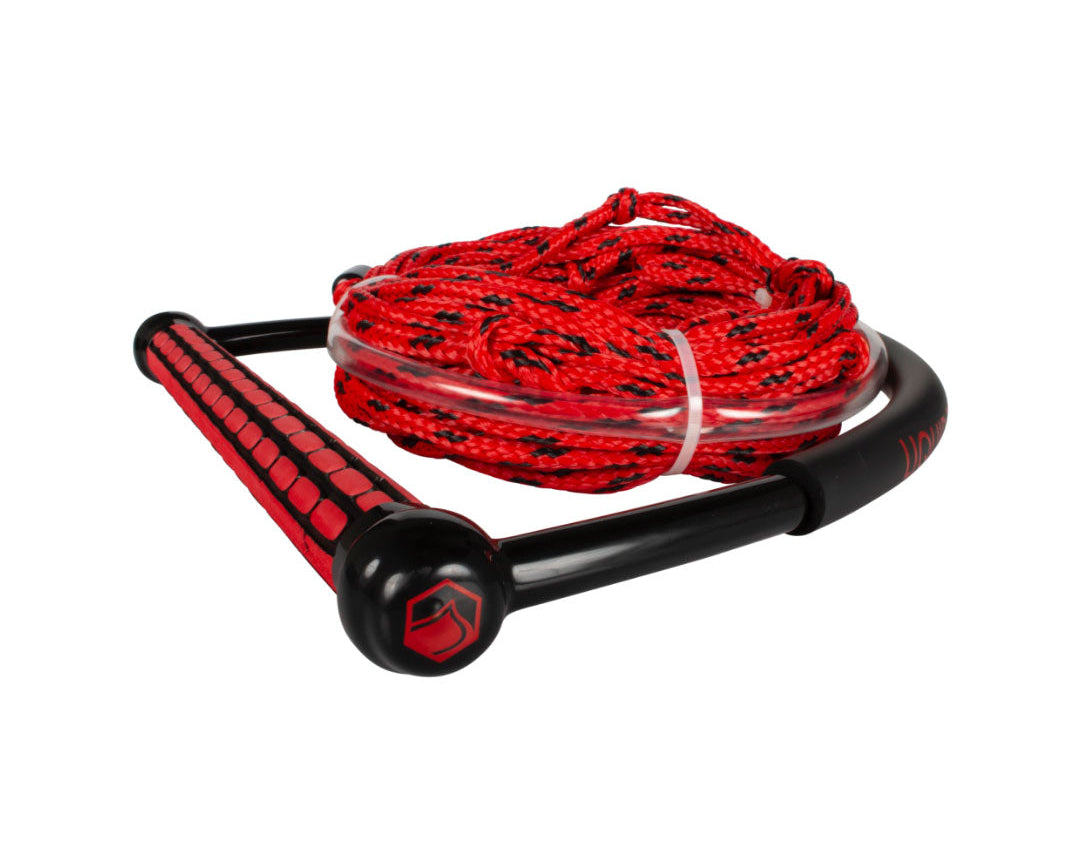 Red and Black Wakeboard TR9 Rope and Handle Combo coiled neatly against a white background.