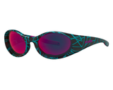  | AHHH.JPG | The Voltage Slammer from Pit Viper, 1999 retro oval sunglasses with teal crisscross pattern on the frame, and a purple-pink lens